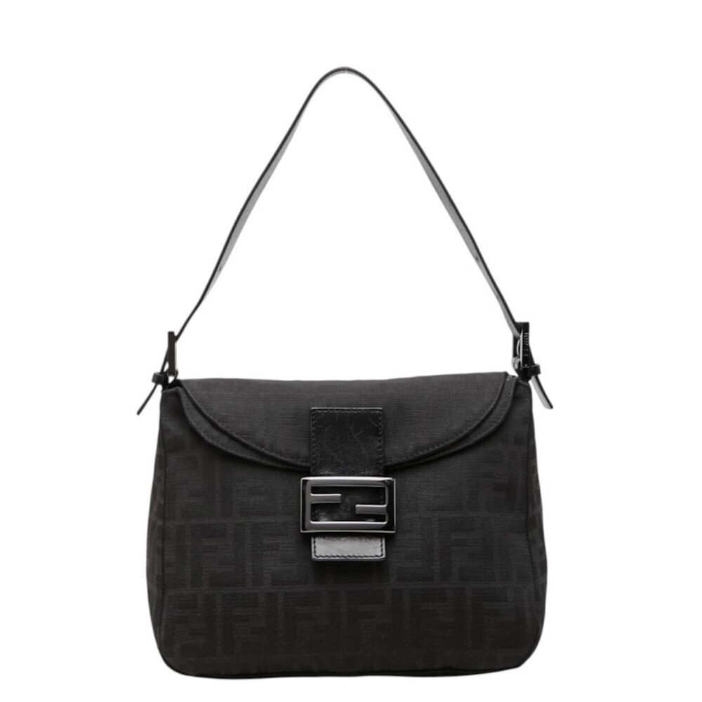 Fendi Zucchino Mamma Bucket Handbag One Shoulder 8BR004 Black Canvas Leather ...